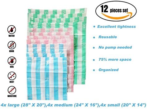 CYRU 12 pieces Travel Space Saver Bags (Small to Large) - No Vacuum Needed,For Travel And Home (4 items - 28x20",4 items - 24x16",4 items - 20x14")