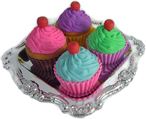 4 Cupcakes + 1 Silver Serving Tray works for American Girl Doll Food Accessories