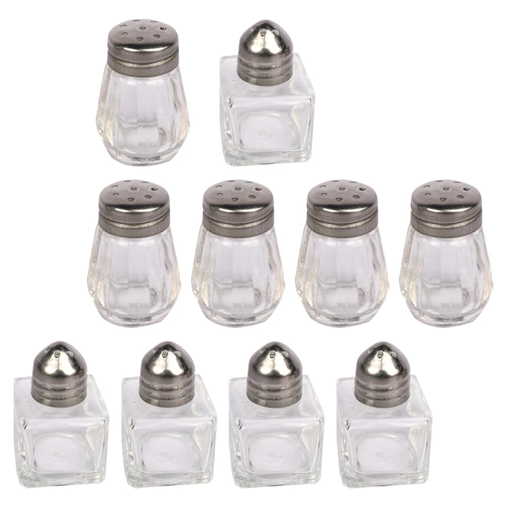 Tomaibaby Salt and Pepper Pots, Mini Glass Seasoning Bottles with Stainless Steel Lids, Salt and Pepper Shaker for Kitchen Restaurant to Store Salt Pepper Spices, 10PCS