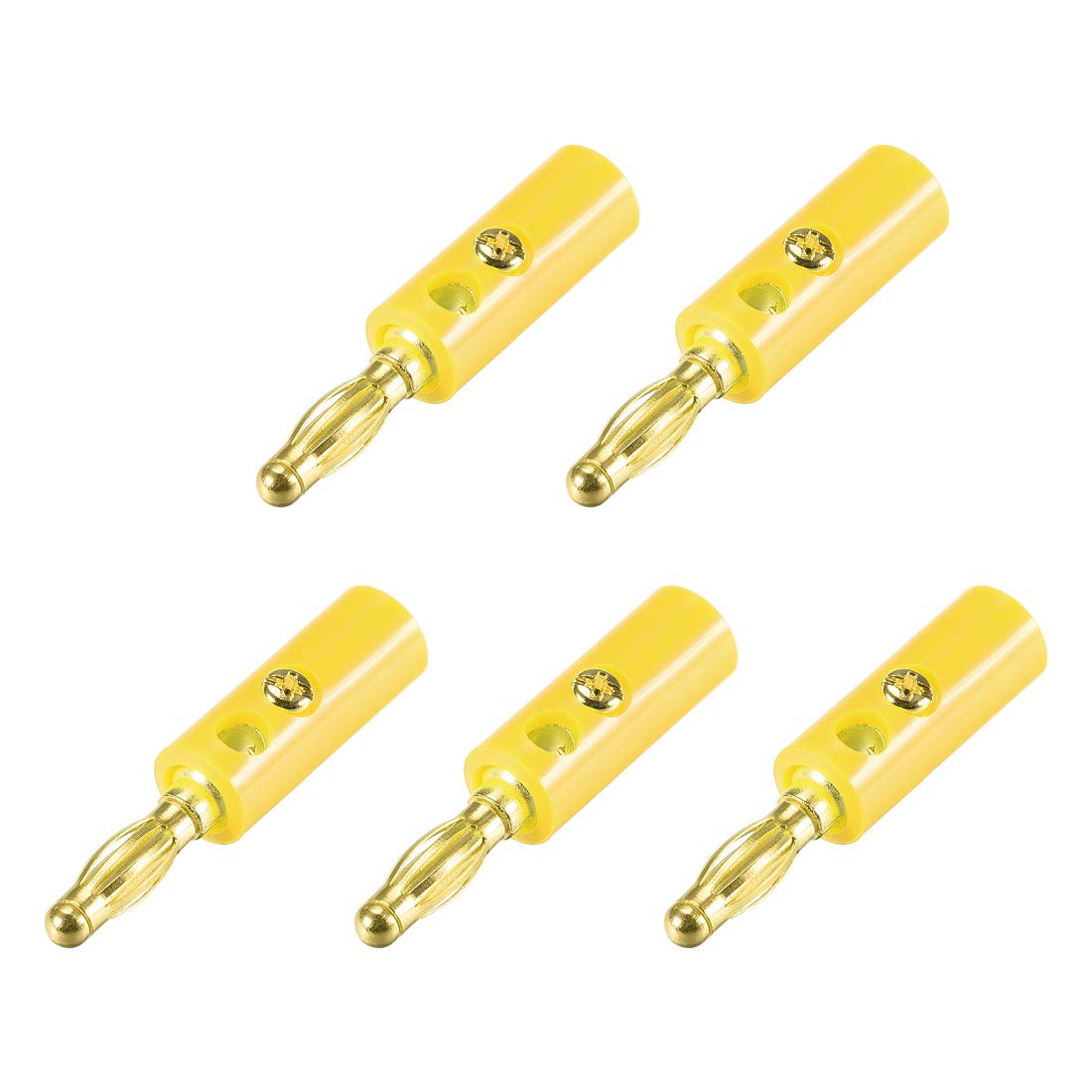 sourcing map 4mm Banana plugs Speaker Wire Cable Screw Plugs Connectors Yellow 5pcs Jack Connector