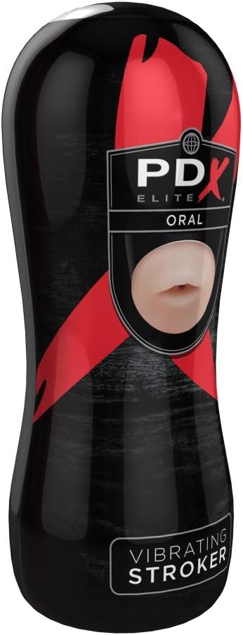 PDX Elite Vibrating Oral Stroker Flesh Masturbator, Light & Black - Image 4