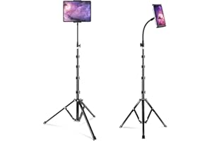 elitehood Tablet Floor Tripod Stand, Stronger Gooseneck iPad Tripod Stand, 72" Adjustable iPad Stand Holder for Stream/Watching, for iPad Pro 12.9, Mini, Air, iPhone and 4.7-13" Tablet and Cellphone