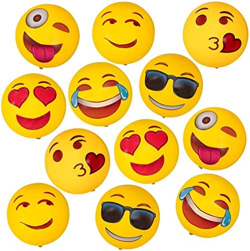 Geefuun 12 PCS Emoji Inflatable Beach Balls Pool Party Toys Supplies Birthday Game Favors 12inch