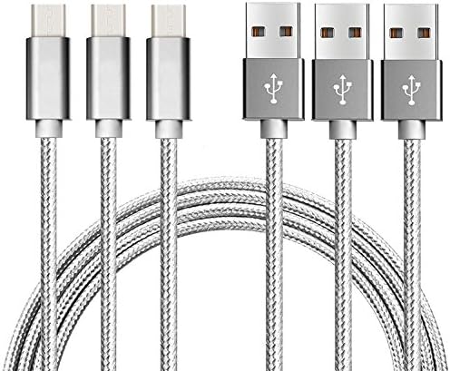[6ft x 3 Pack] Juvnile Nylon Braided USB Micro to USB A cable (3 Pack x 6ft), High Durability, Tangle-Free Micro USB Cable for Android, Samsung, HTC, Nokia, Sony and many More