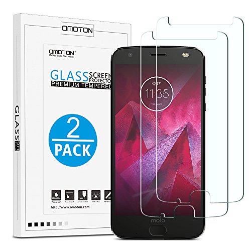 OMOTON Moto Z2 Force Screen Protector [2 Pack]- [9H Hardness] [Crystal Clear] [Bubble Free] Tempered Glass Screen Protector for Motorola Moto Z2 Force Edition/Moto Z Force (2nd Generation)