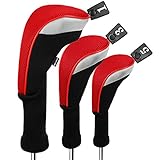 Andux 3pcs/Set Golf 460cc Driver Wood Head Covers with Long Neck and Interchangeable No. Tags Pack of 3