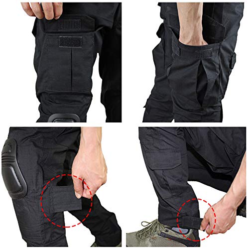 zuoxiangru Men's Multicam Tactical Pants Multi-Pockets Military Camo Outdoor Airsoft Combat Hunting Pants with Knee Pads (Black, US S=Tag 32)
