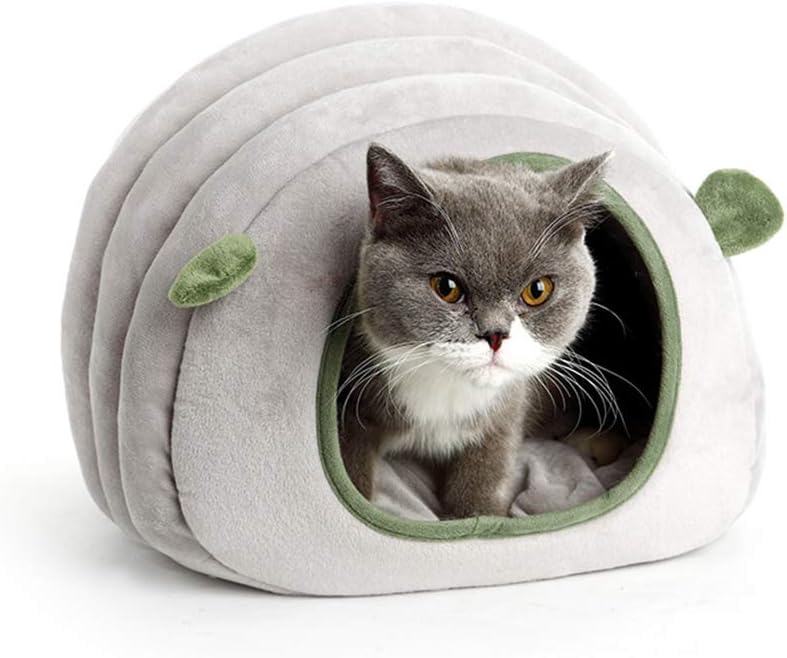 RAIN QUEEN Cat Bed Cuddle Cave - Portable Cat Puppy Igloo Bed with Removable Cushion, Sleeping Bed Warm House for Pet, Washable (Grey)