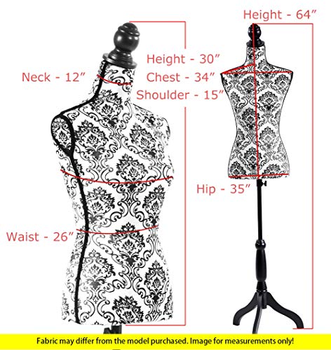 Female Mannequin Torso Dress Form with Black Adjustable Tripod Stand Dress Jewelry Display Baroco Style,Black Flower