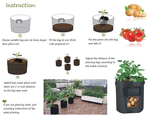 Potato Grow Bags, 3 Pack 5, 7 & 10 Gallons Garden Planting Bags, Vegetables Planter Bags, Non-Woven Aeration Fabric Pot Growing Bags with Handle and Access Flap with a Pair of Gardening Genie Gloves