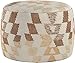 Signature Design by Ashley Abraham Geometric Cotton Pouf, 14 x 14 Inches, White & Brown