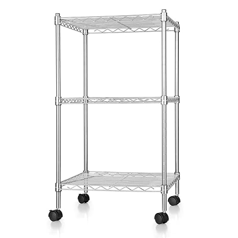 zanmini Edelstahl Regal mit Rollen Standregal für Küche, Badezimmer, Wohnzimmer usw (Drei Regalböden)