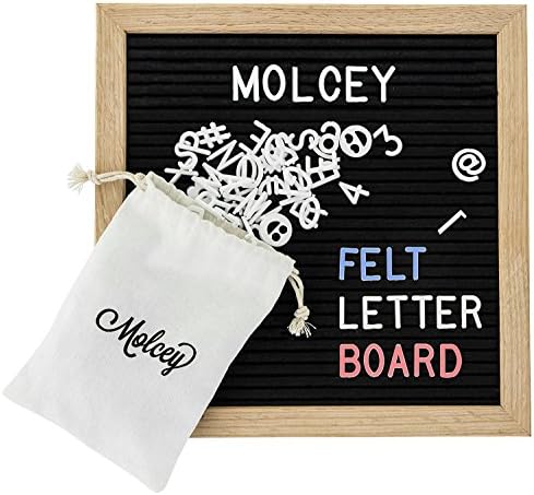 Black Felt Letter Board - Changeable Sign for Messages, Quotes &amp; Announcements | 10x10 Inch Artisan Oak Frame | 680 Characters - Letters, Emojis, White, Blue, Pink | With Tripod Stand &amp; Storage Bags