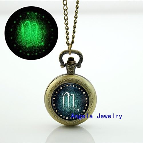 Pretty Lee Fashion Scorpio Glowing Pocket Watch Necklace Scorpio Glass Cabochon Jewelry Glow in the Dark