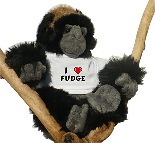 Gorilla plush toy with I Love Fudge T-Shirt (first name/surname/nickname)