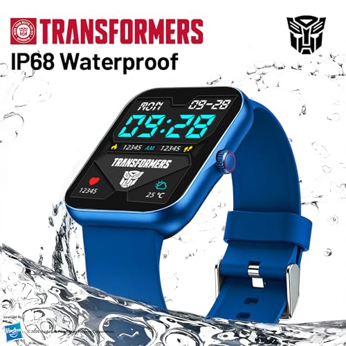 Transformers Reloj Inteligente Niños Hombre Mujeres, 1.83'' HD IP68, Llamadas-Bluetooth, con el Asistente de Voz, Monitoreo de Salud Calorías Sueño Podómetro, Música Notificaciones de Mensajes, Azul