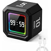 Pomodoro Cube Timer, Gravity Visual Timer, Flip Countdown, Magnetic Back | 5/10/25/45 min flip presets, custom 00:00-99:59 count up/down, magnetic back, 3 volume levels, Type-C rechargeable