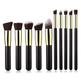 UNIMEIX 10pcs Premium Snthetic Makeup Brush Set Kabuki Cosmestic Makeup Brush Kit (Black Golden)