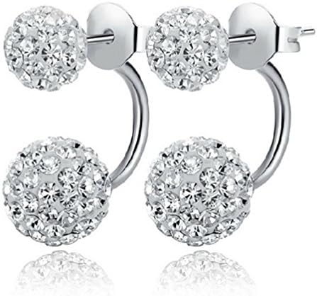 YiYi Operation Silver Plated Double Sided Crystal Rhinestone Hoop Balls Stud Earrings Womens Engagement