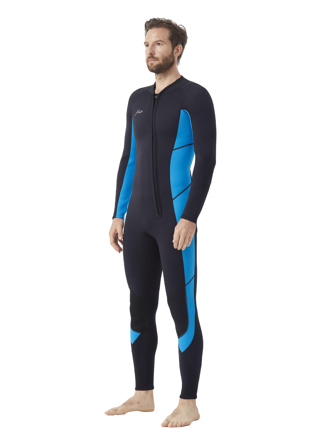 Photo 1 of Hevto Wetsuits Men 3/2mm Neoprene Front Zip Full Wet Suit in Cold Water for Swimming Surfing Diving Snorkeling Paddle Boarding (M3-Blue, L)