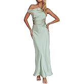 Gmeitoey Women's Summer Elegant Satin Off Shoulder Sleeveless Maxi Dress Formal Cocktail Wedding Guest Long Dresses