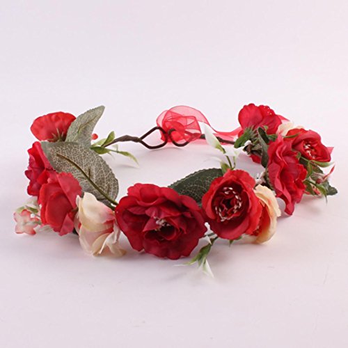 Sunfei Fashion Baby Kids Handmade Rose Flower Headband Wreath Headdress Band Accessories (Red)