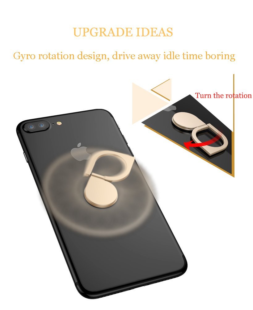 Finger Ring Phone Grip, HIKIN Cell-Phone Knob Key Rings Button Mount/Stand/Holder/Catch/Handle For iPhone X 8 7 Galaxy S9 S8 Note8 Friendly With Cases (Gold)