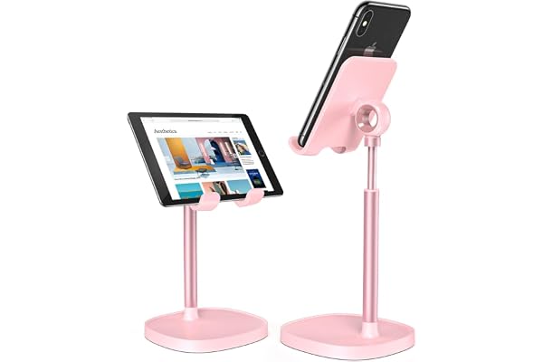 LISEN Pink Vanity Girls Room Decor Kitchen Decor Accessories, Cute Pink Phone Stand Bathroom Essentials Decor Desk Accessories for iPad mini Gift Mothers Day Birthday Decorations 4-10 in