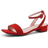 Shoe Land Women's Low Heels Dressy Sandals for 2025-1 Inch Chunky Block Short Heels | Square Open Toe with Adjustable Ankle Strap | Wedding & Party Heeled Sandals