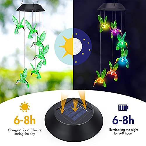 Wind Chimes Solar Hummingbird Winds Chimes Changing Colors Outdoor, Automatically Change Color at Night for Patio Garden Home Décor