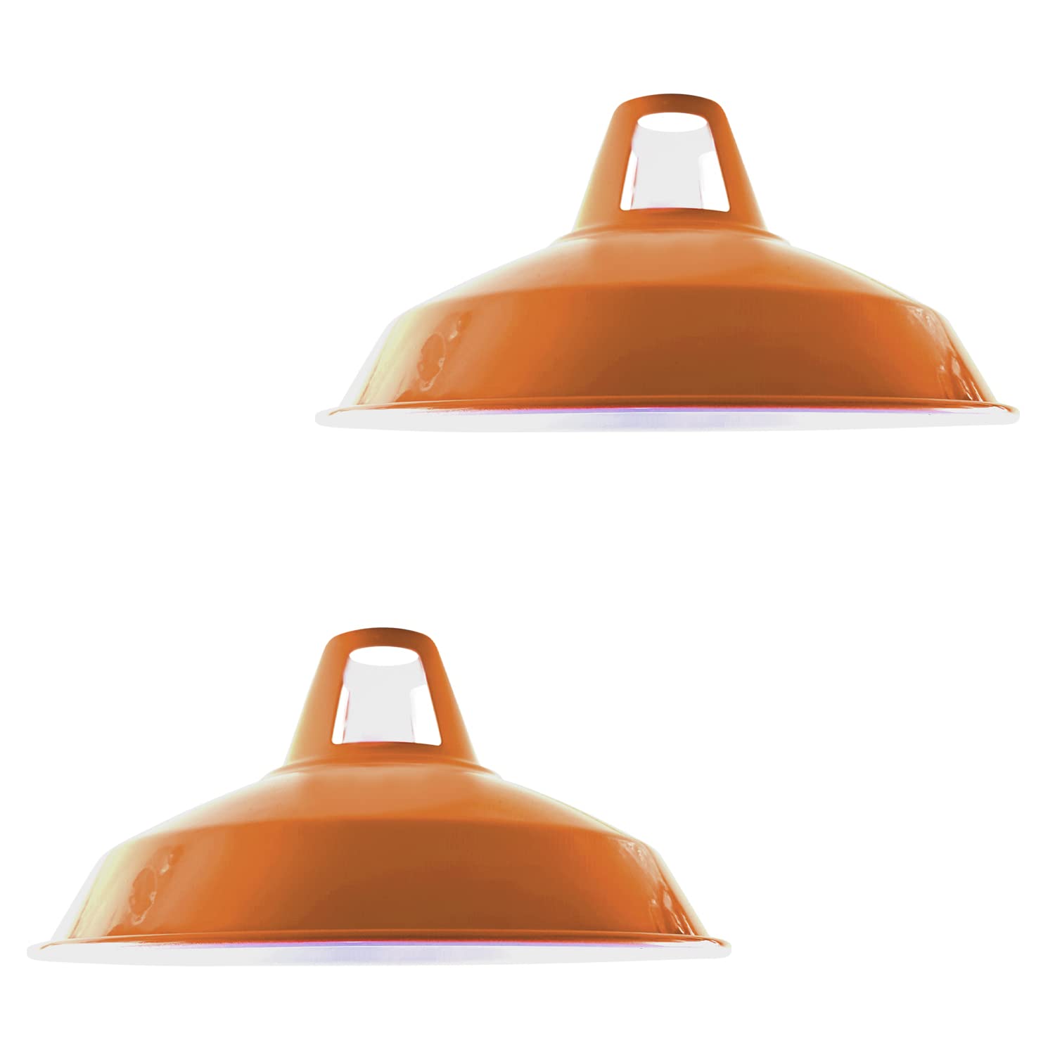 Retro Modern Metal Lamp Shades Ceiling Light Shades, Easy Fit Lampshades, for Vintage Industrial Pendant Lights Bedroom, Kitchen, Bathroom Antique Shade (2 Pack - Orange Barn)