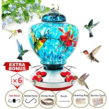 Yard Garden Outdoor Living Hanging Glass Hummingbird Feeder Red