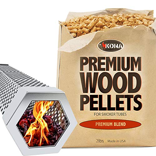 Kona Wood Smoker Tube & Smoking Pellets Set Hot & Cold Smoke for