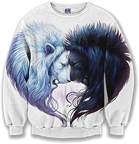 Fmeijia Men's T-T-Shirts 3D Lion Print Men's Long Sleeve T-T-Shirts