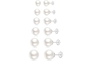 Senteriar 6 Pairs Pearl Earrings Set 925 Sterling Silver Stud Earrings for Women Hypoallergenic Earrings Pearl Earringsfor Wo