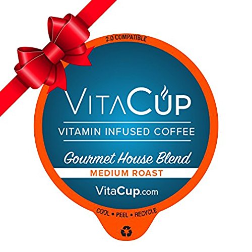 VitaCup Top Rated Coffee Cups Infused With Essential Vitamins B12, B9, B6, B5, B1, D3 in Single Serve Keurig Compatible K Pods (Gourmet House, 16)