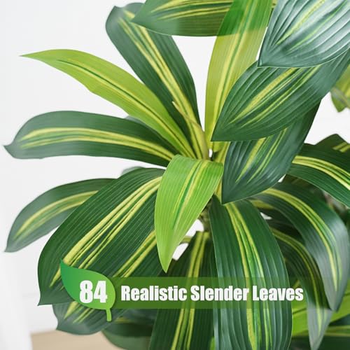 ZEEOZE 150cm Dracaena Plant Artificial Tree Tall Fake Tropical Floor Plants Potted Artificial Silk Tree Leaf Faux Trees White Tall Planter for Home Office Living Room Indoor Outdoor Decor