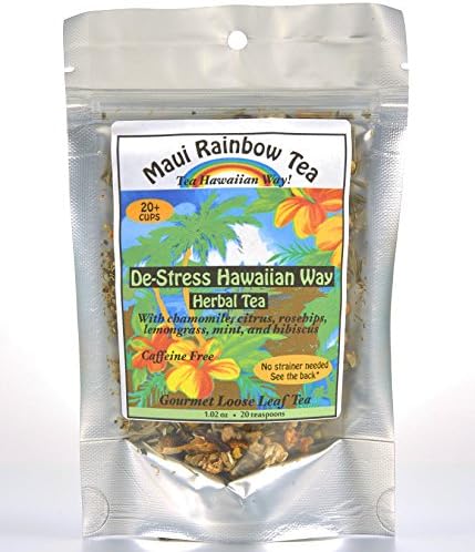 De-Stress the Hawaiian Way Herbal Tea 20-cup bag • Gourmet Hawaiian loose leaf tea by Maui Rainbow Tea • Promotes relaxation, stress relief and aids sleep • Works as sleepy tea