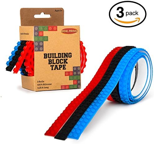 Building Block Lego Compatible Tape Rolls by IdealProdz| 3-Pack Set(Red,Blue,Black) of Reusable Brick Tape| 1 Meter Strips Flexible &amp; Cuttable |100% Premium Non-Toxic Silicone| Perfect for kids