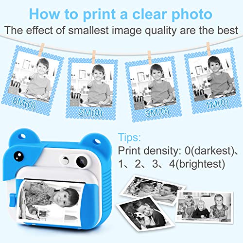 PROGRACE Instant Print Camera for Kids, Kids Instant Camera for Travel Learning Birthday Gift, Portable Digital Creative Print Camera for Boys Zero Ink Kids Camera Toy with Print Paper(Blue)