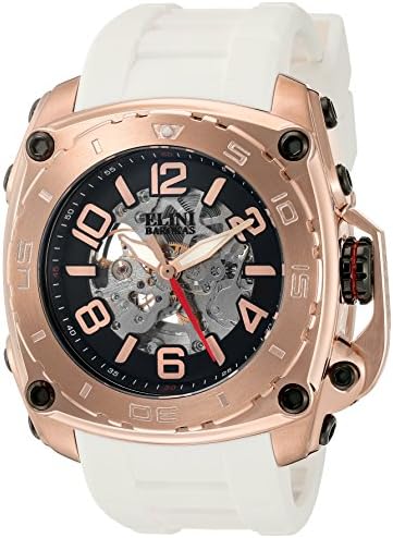 Elini Barokas Men's 'The General Prime' Stainless Steel and Silicone Automatic Watch, Color:White (Model: 20027-RG-01-WHT)