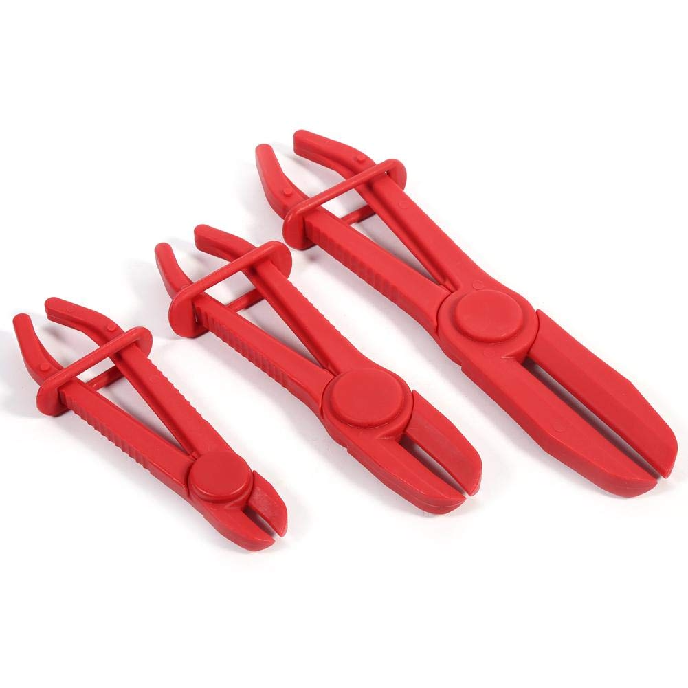 Line Clamp Pliers, Fydun 3Pcs Flexible Nylon Hose Clamp Tool Set, Brake Fuel Water Line Clamp Plier Hands Tool Red Hose Clamp Pliers Set for Flexible Fuel Gas Lines Brake Hoses
