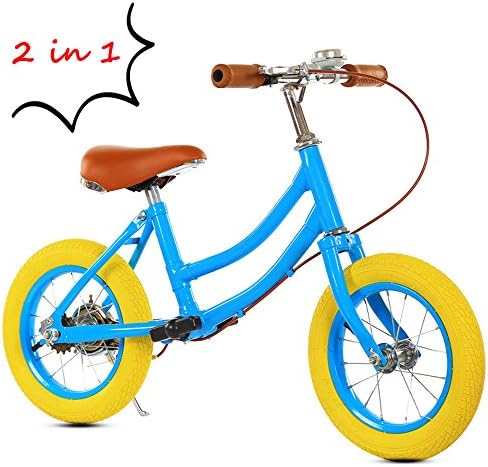 2 in 1 Balance Bike Detachable Pedal for Toddler and Kids Ages 3 to 6 years old 12''-Blue