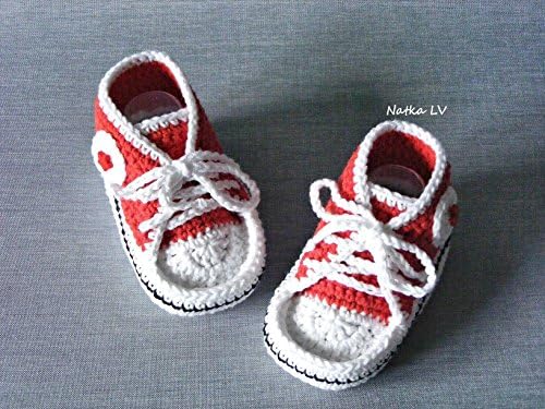 Baby red booties, baby crochet sneakers, baby girl summer booties, baby shoes, red white booties, baby foot wear, newborn baby girl booties, photo prop booties