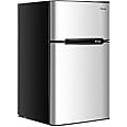 COSTWAY Compact Refrigerator, 3.2 cu ft. Unit 2-Door Mini Freezer Cooler Fridge with Reversible Door, Removable Glass Shelves