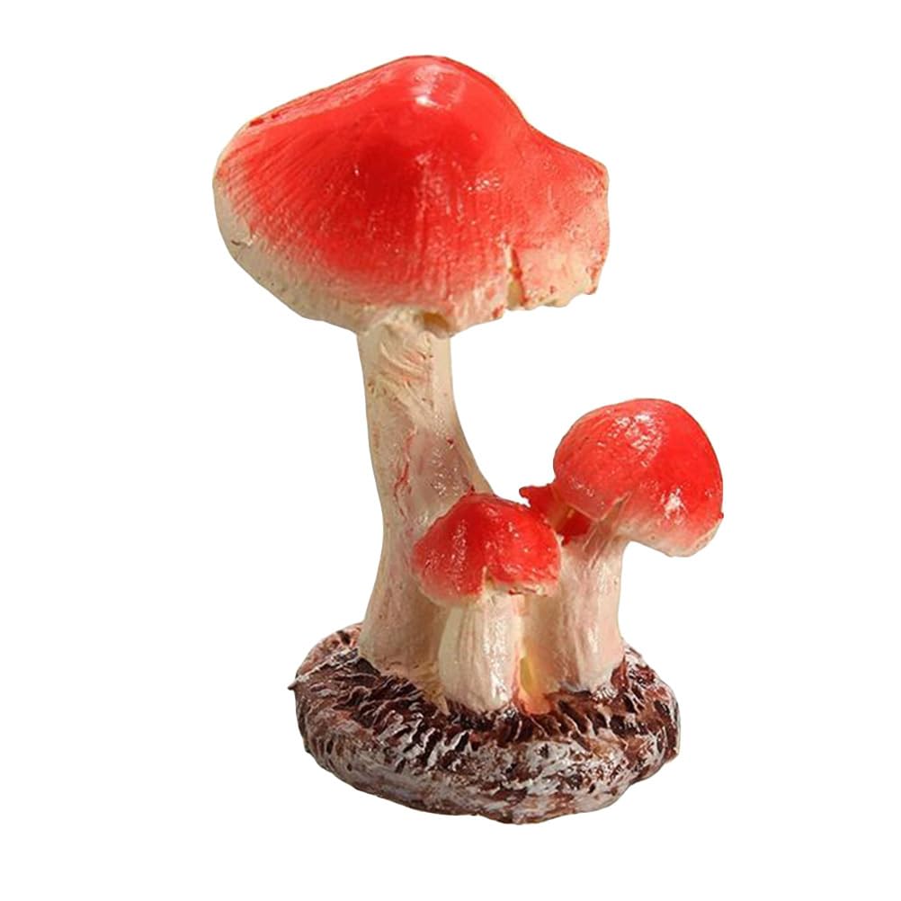 GANAZONO 3 Head Resin Mushroom Ornaments Miniature Fairy Garden Terrarium Decor with Flat Base for Bonsai and Plant Pots 2 Pack