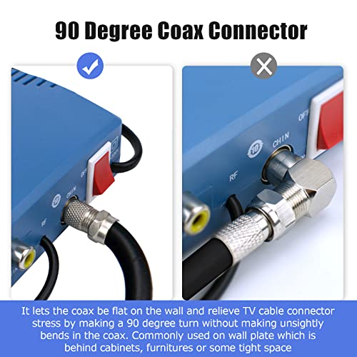 Right Angle Coax Connector, 5Pack F Type 90 Degree Coaxial Male to Female Cable Connector, RG6