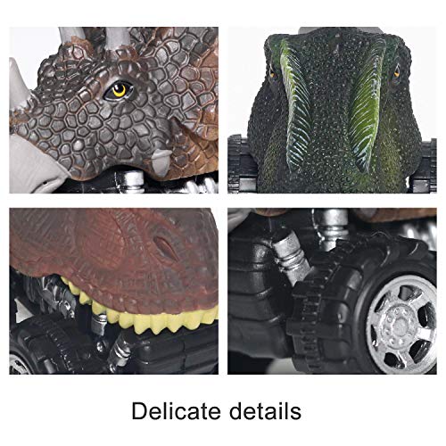 zoordo Pull Back Vehicles, Dinosaur Cars Toys with Big Tire Wheel 4 Pack Playset for 2 to 5 Year Old Boys Girls Kids Gifts