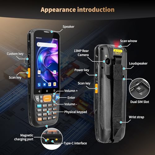 NETUM Android 11 Handheld Code Scanner Q500, 4+64GB Mobile Computer, Honeywell HS7 1D 2D Scan Engine, 4" Touch Screen with 23 Keys, IP67 Wi-Fi 4G BT NFC for Warehouse and Sale