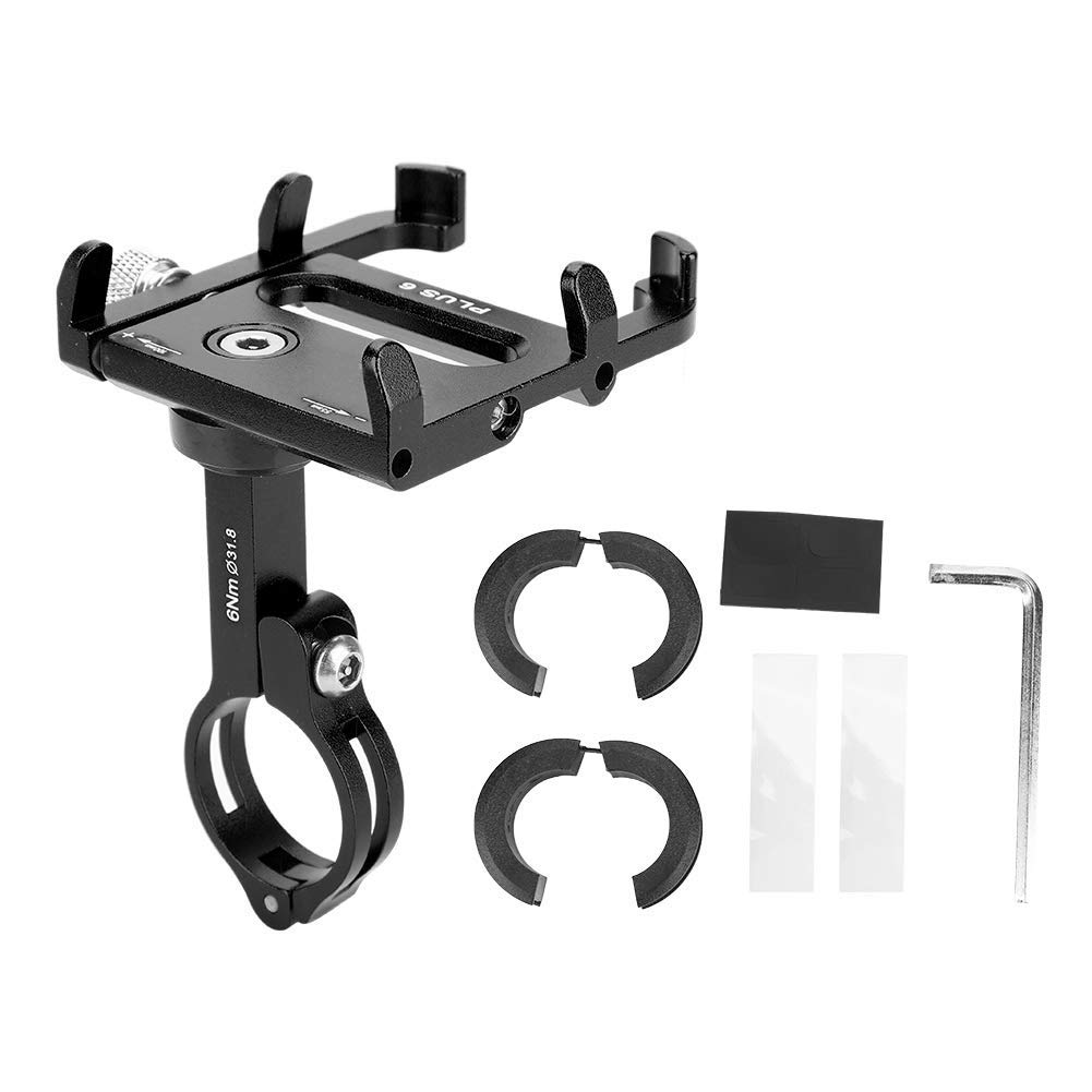 Alomejor Bike Phone Holder Aluminum Alloy Bicycle Motorcycle Handlebar Cellphone Mount Holder with 360 Degree Rotation for Outdoor Cycling(Black)